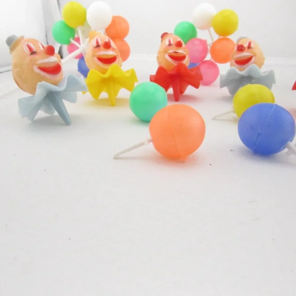 Vintage WILTON Circus Clown Cupcake Cake Toppers Set 6 W/ Balloon Pick Party